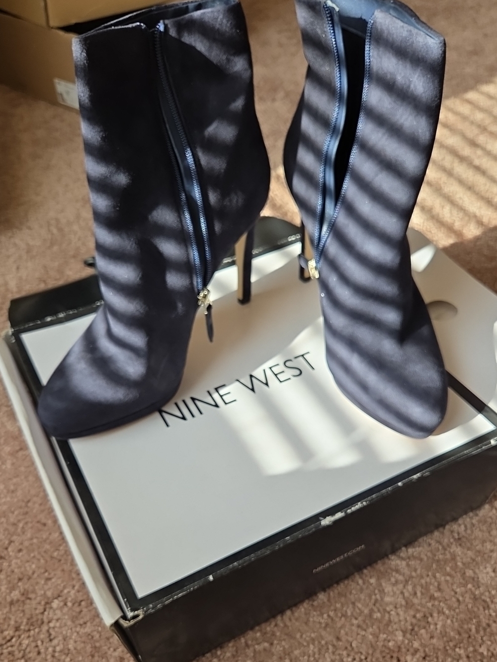 Nine West Women's Navy Suede High Heel Ankle Boots